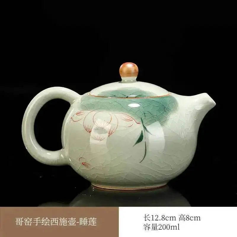 Multiple underglaze color hand-painted Ge kiln tea pots, ceramic ice cracked glaze single pot, Xi Shi pot, Kung Fu tea set tea Oasis Select - Water Lilies