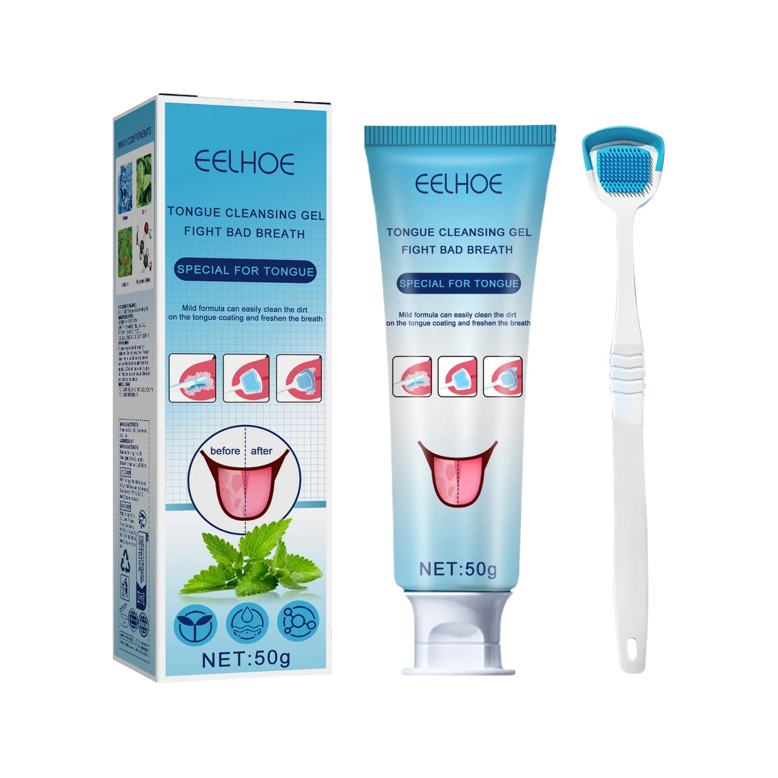 EELHOE Tongue Cleaning Gel & Brush Kit – Fresh Breath Oral Care