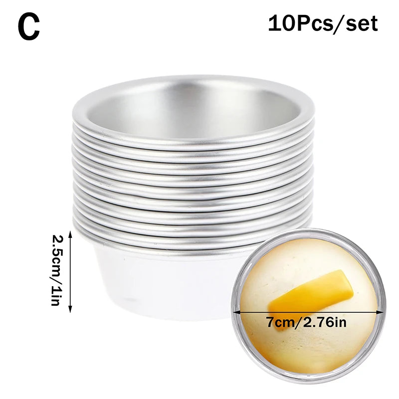 10pcs Aluminum Alloy Mini round Cupcake Mold Set Puto Cake Egg Tart Kitchen Baking Oven Pan Pastry Dessert Cooking Utensils Oasis Select C