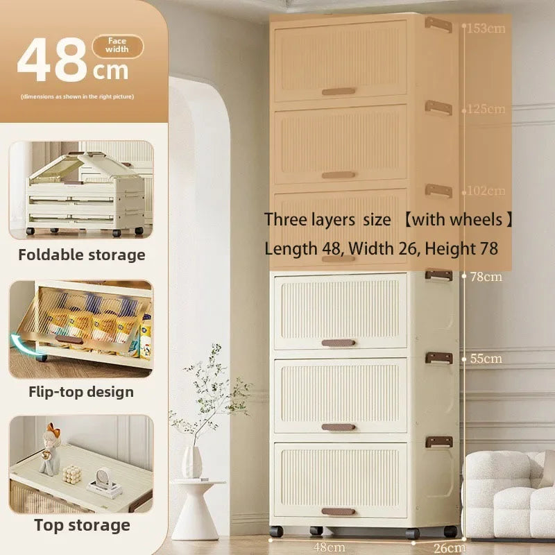 Multi-functional Simple folding storage cabinet Plastic multi-layer bag wardrobe storage box living room storage cabinet Oasis Select 48Cm3layerwhite