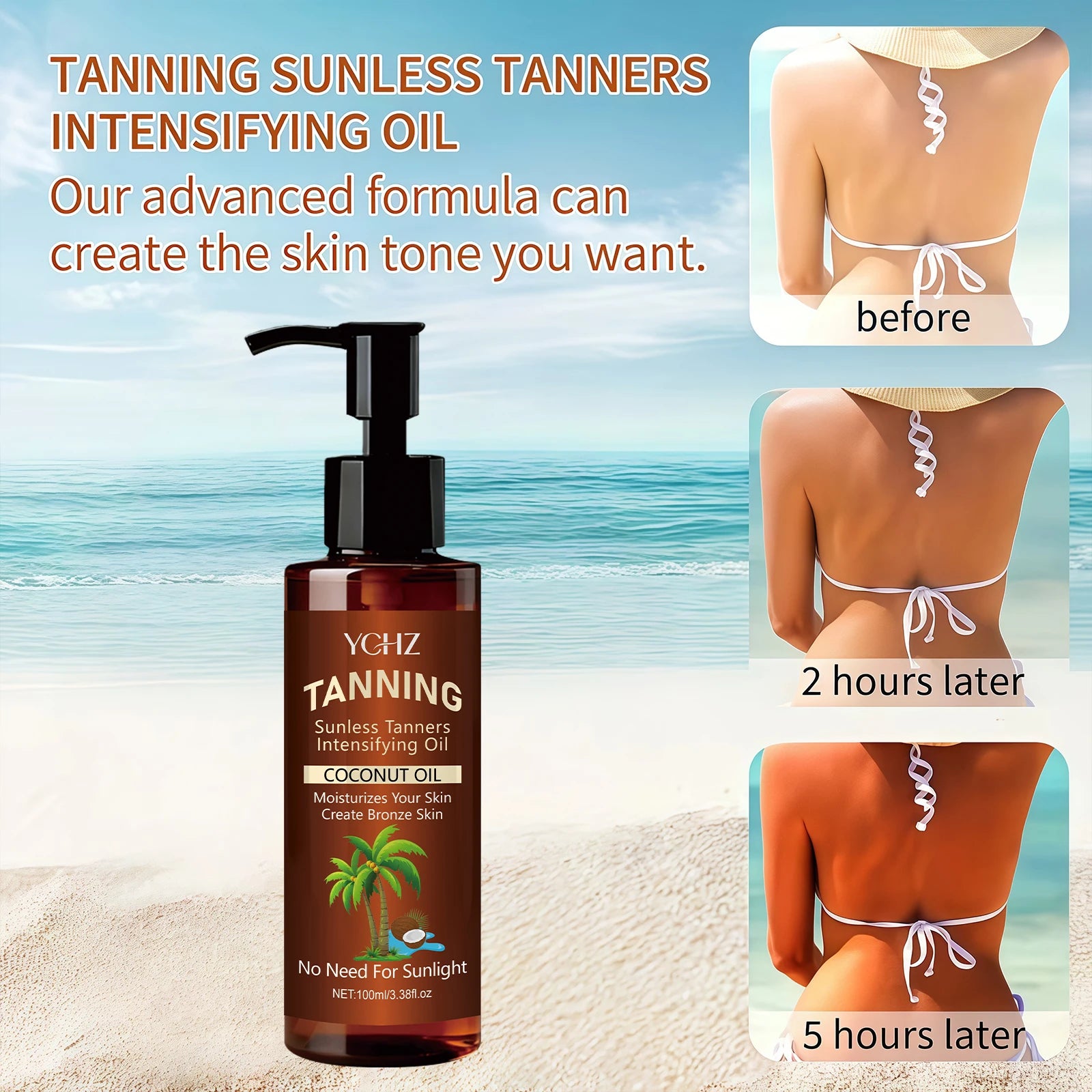 YCHZ Coconut Tanning Oil – Bronze & Moisturize | 100ml
