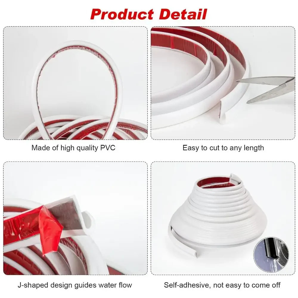 1/5/6M RV Rain Gutter Silicone Rubber Self-Adhesive Backing Weather Stripping UV Resistant J-Shape Design Drip Rail Home Oasis Select