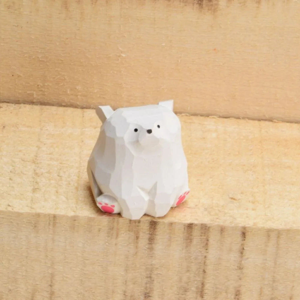 Gifts Solid Wood Wooden Bear Figurines Cute Hand Carved Polar Bear Ornament Miniature Funny Mini Bear Statue Garden Oasis Select White