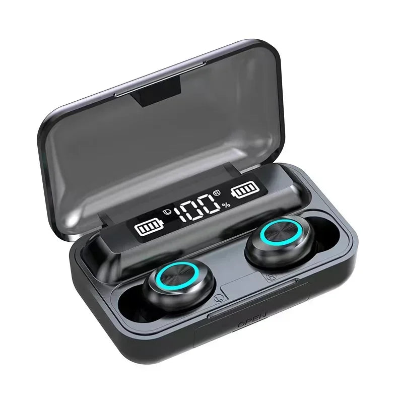 New F9 Bluetooth Headphones 9D Stereo High Bass Sport Earphones Handfree Touch Control Tws Wireless Earbuds Waterproof Headset Oasis Select black