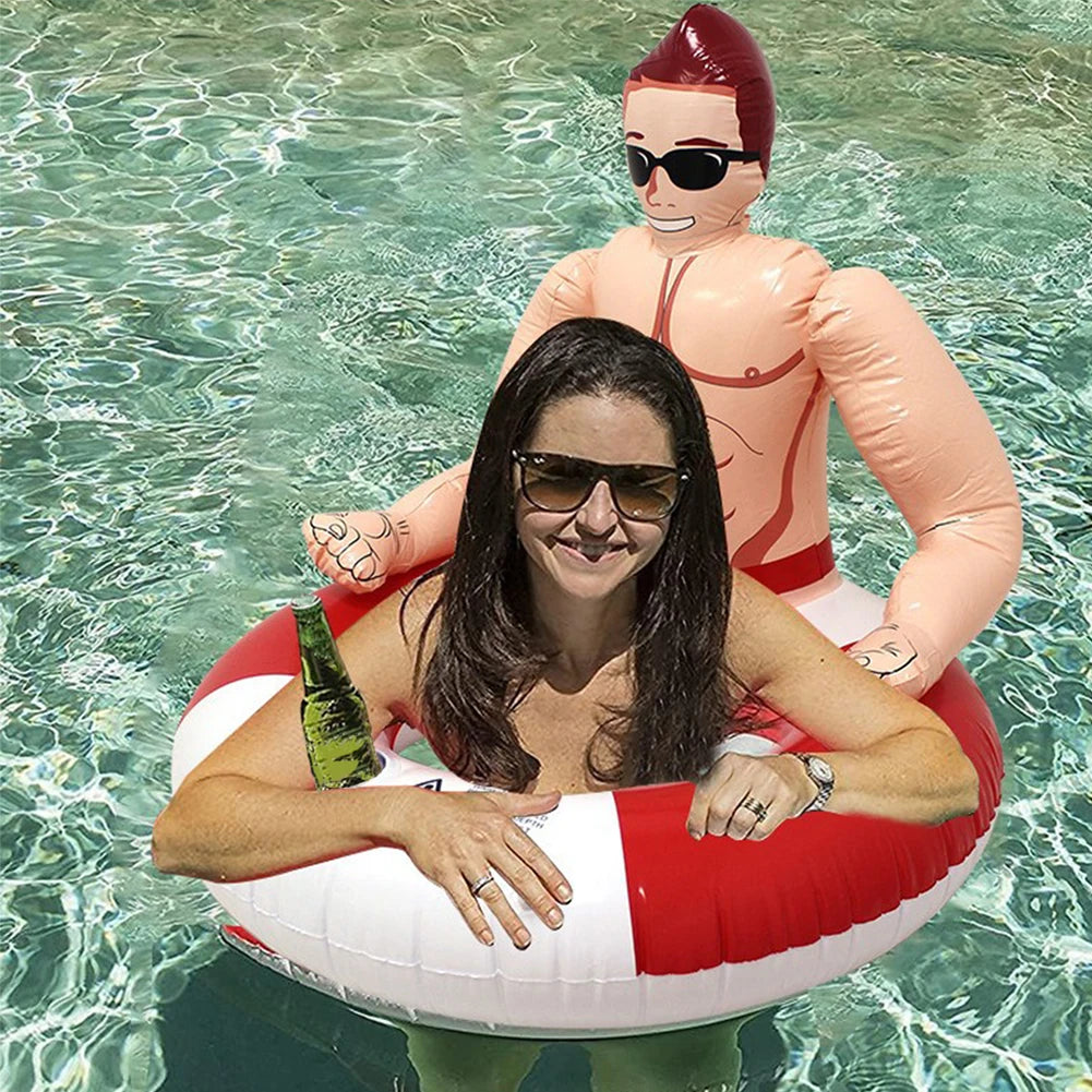 Muscle Men Inflatable Swim Ring Leakproof Blow Up Swim Tube with Cup Holder Swimming Rings Floaties for Kids Youth Adults Oasis Select
