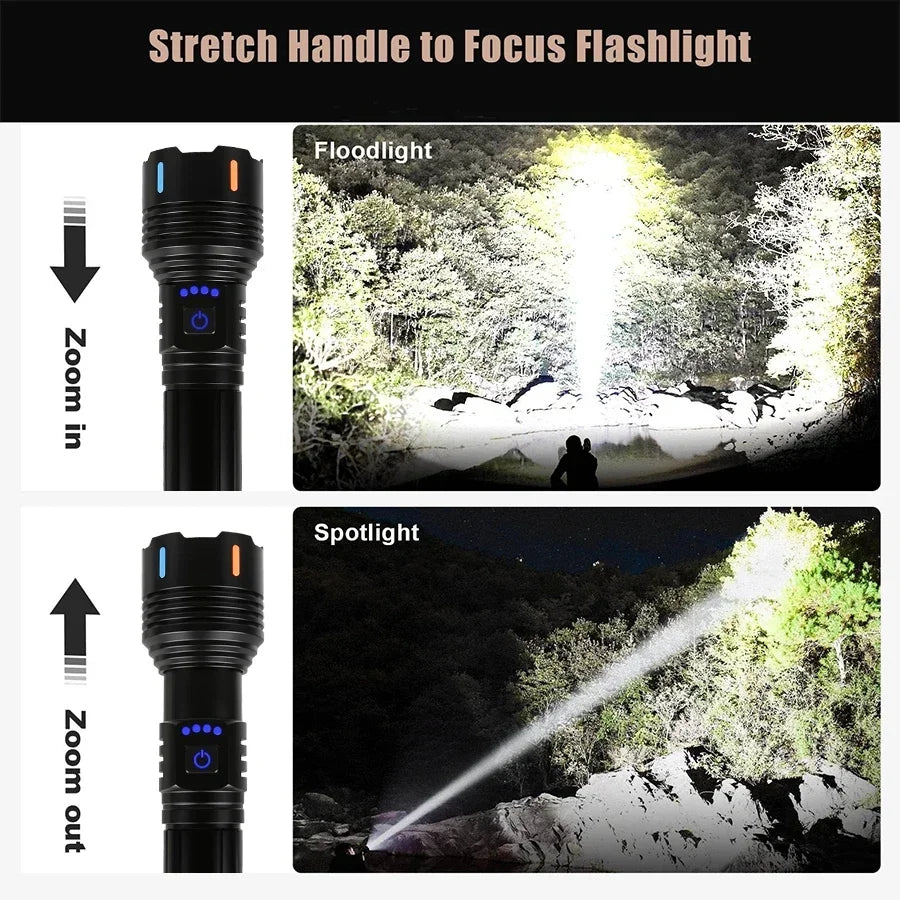 100000LM Ultra Bright LED Flashlight Rechargeable with Flame Ignition&Window Breaker Tactic Torch for Outdoor Camping Adventure Oasis Select