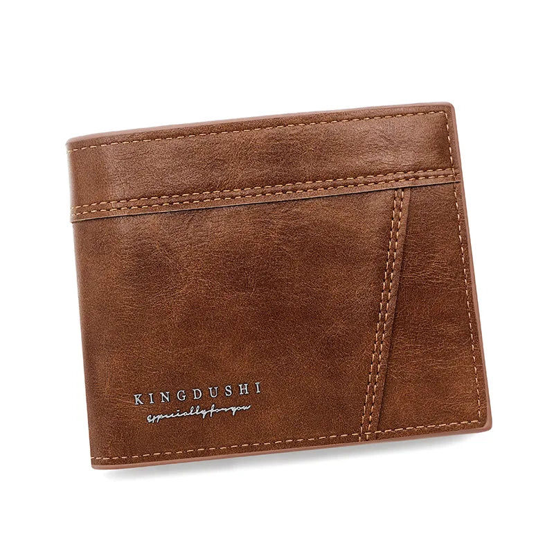 New Men's Business Wallet Classic Spliced Zipper Multi Card Short Wallet Large Capacity Card Bag Zero Wallet Oasis Select Chocolate