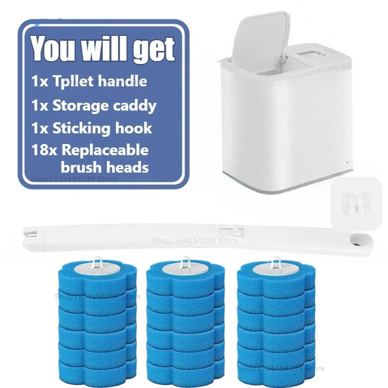 Disposable Toilet Brush Replacement Head Cleaning Kit Lengthened Handle Auto Lid Opening Toilet Bowl Cleaner Kit for Bathroom Oasis Select White Set -18p brush