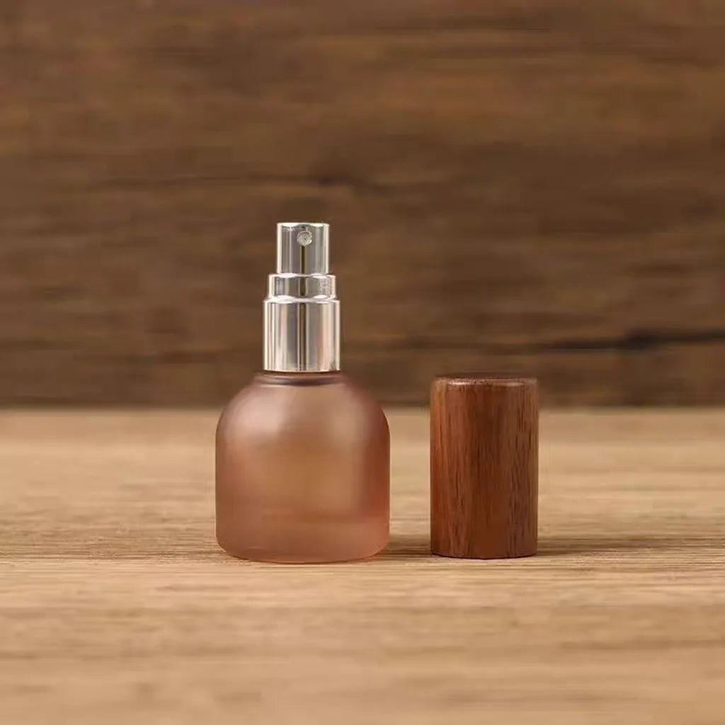 10ml Frosted Glass Refillable Perfume Spray Bottle | Wooden Cap