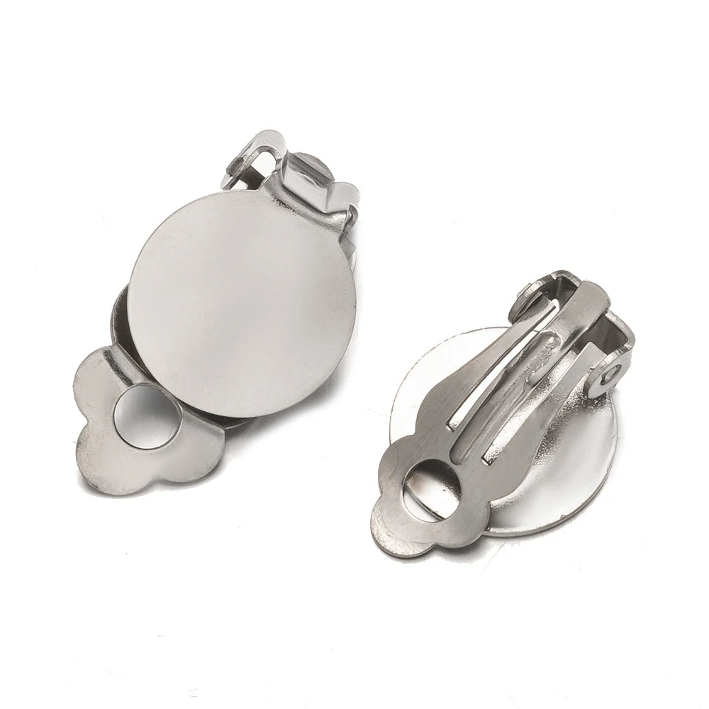 10pcs/Lot Stainless Steel Round Flat Ear Clip Base Converter Non-Pierced Earring Clips For DIY Jewelry Makings Accessories Craft Oasis Select