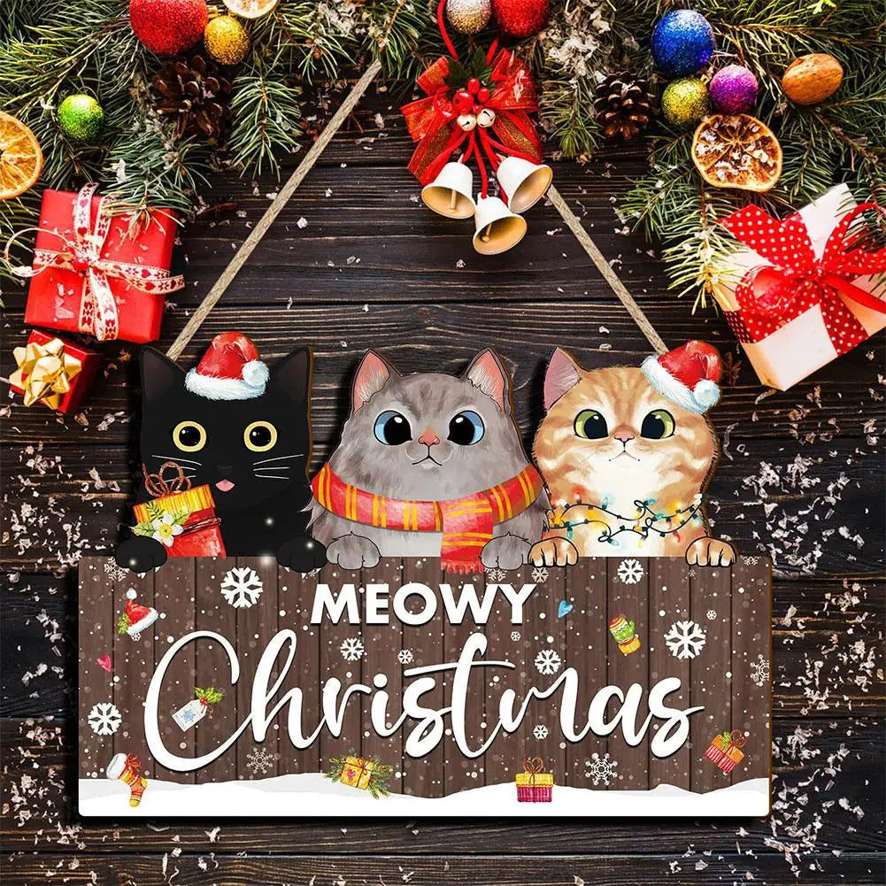 Wooden Christmas Cat Ornament – Tree, Door & Wall Pendant Christmas Ornament Oasis Select