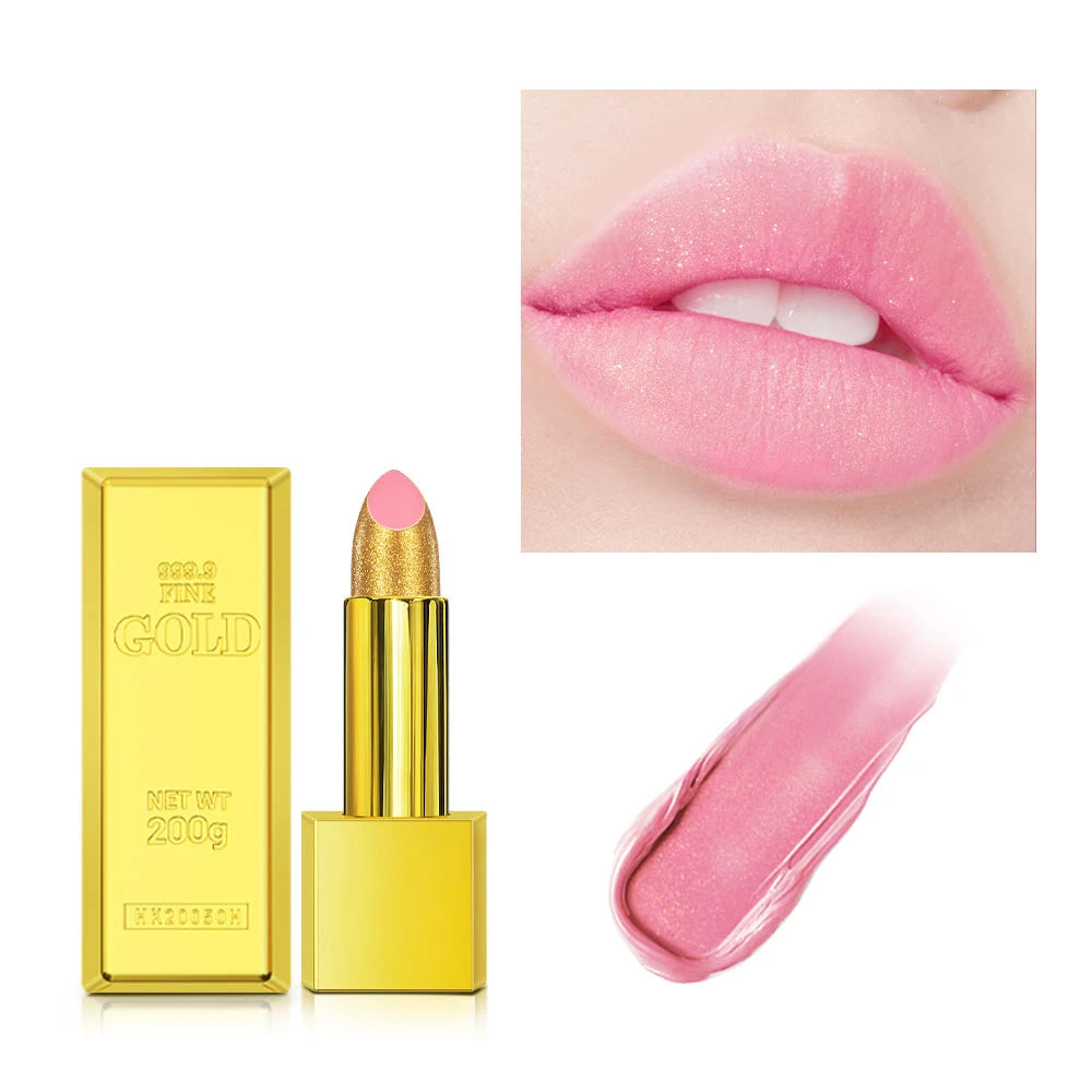Shimmer Gold Lipstick Metallic Glitter Sexy Lipsticks Long Lasting Batom Waterproof Cosmetic Gold Brick Tube Design Gift 3.5g Oasis Select colors 1