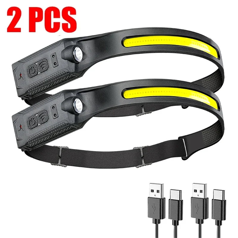 COB LED Sensor Headlamp USB Rechargeable – Camping & Fishing