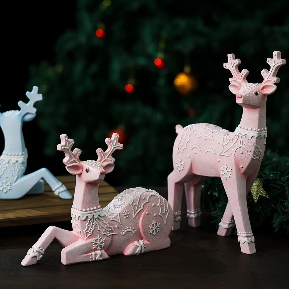 Christmas Reindeer Statue Xmas Elk Figurine Party Ornament Animal Adornment Holiday Decoration Deer Sculpture for Indoor Desk Oasis Select