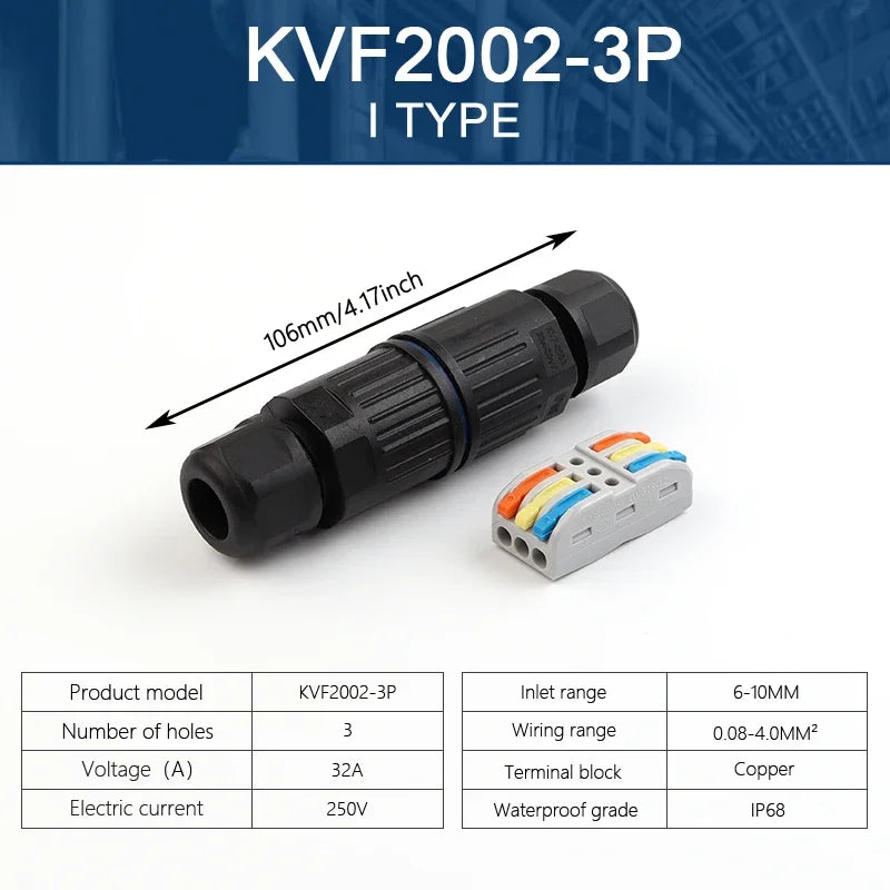 IP68 Waterproof Cable Connector Quick Connection 2 in 2 out 3 in 3 out 2/3 Pin Electrical Terminal Adapter Wire Connector Oasis Select KVF2002-3P