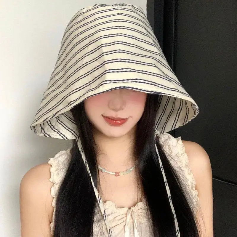 Womens Wide Brim Fisherman Hat Foldable Sun Protection Bucket Cap With Stripes For Holiday Outdoor Use Oasis Select
