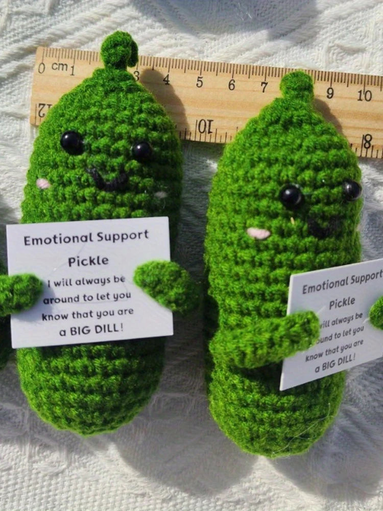 Cute Handmade Plush Doll Knitted Cucumber Décor with Positive Message Valentine's Day New Year Birthday Gift for Kid and Couples Oasis Select