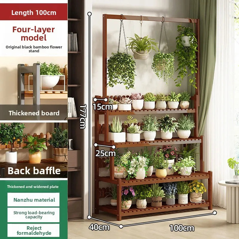 Floor-to-ceiling new stepped movable multi-layer flower pot shelf Oasis Select Brown-4-100cm