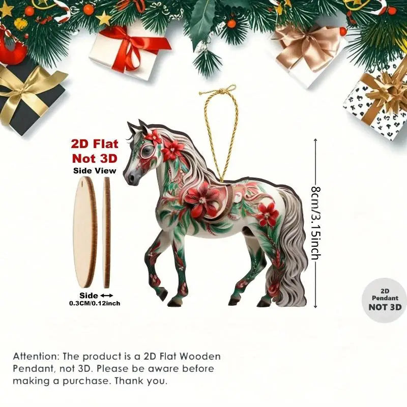 Exquisite 2D Acrylic Horse Car Rearview Mirror Pendant Backpack Charm Christmas Tree Ornament Party New Year Hanging Decoration Oasis Select A7