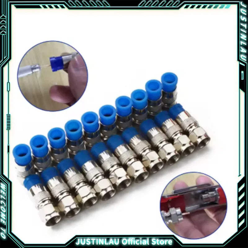 10/20pcs RG6 Compression Connectors RG6 F Type Connector Coax Coaxial Compression Fitting Waterproof Connection Blue Oasis Select
