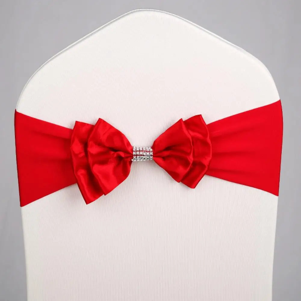 Wedding Decoration Spandex Chair Sashes Ready Made Bow Tie No Need To Tie Stretch Bands BIrthday Party Holiday Hotel Festival Oasis Select Red