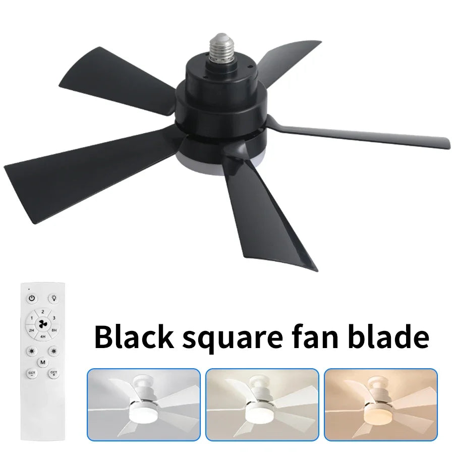 E27 Ceiling Fan Light with Remote Control AC85-265V 40W 3-Color Dimmable 3-Speed Timmer Indoor Fan Light for Bedroom Living Room Oasis Select Black-Type A