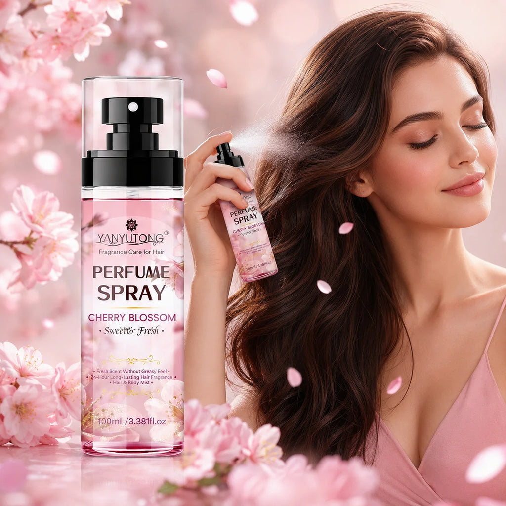 Four scented spray options for hair care, featuring long-lasting fragrance, moisturizing and nourishing properties, and a silky, Oasis Select CHERRY BLOSSOM