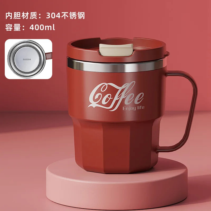 400ml 304 Stainless Steel Coffee Cup Mug with Lid Double-Wall Insulated Cup with Handle & Lid Heat-resistant Drinkware Oasis Select Red 400ml