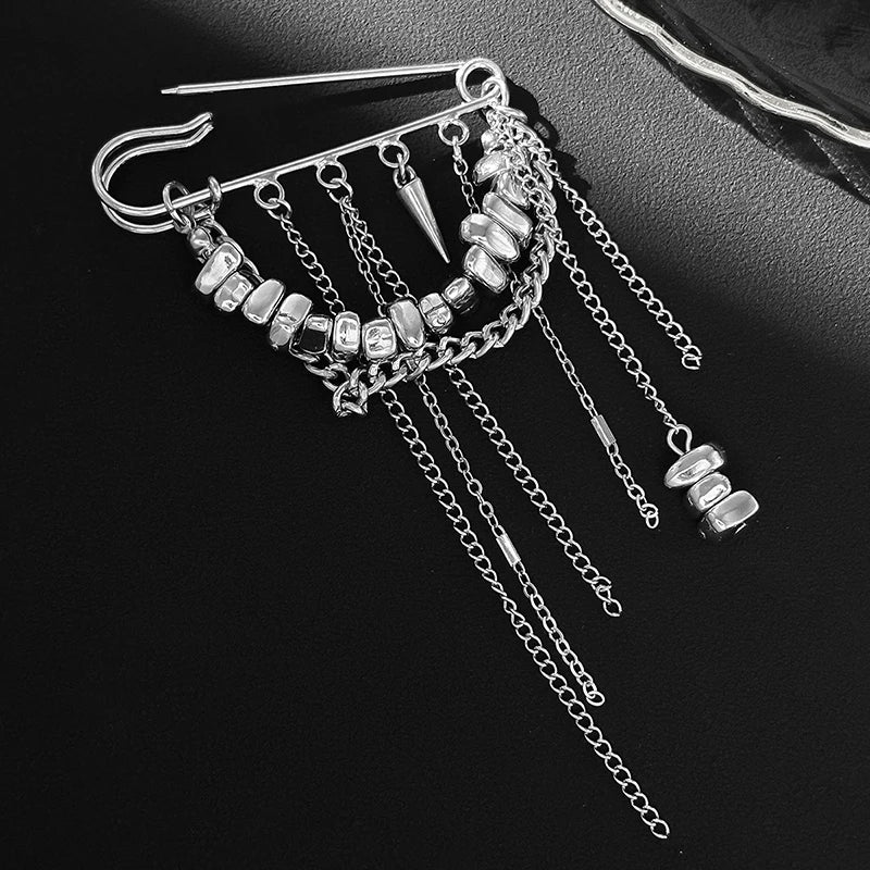 SUSU 1PC Creative Beaded Heart Shaped Tassel Metal Brooches Adjusting The Pant Legs Belt Safety Pin Versatile Clothing Decor Oasis Select N02