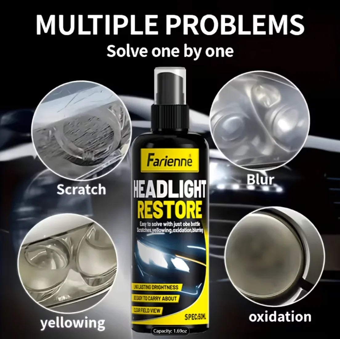 Car Headlight Restorer – Advanced repair kit removes yellowing and oxidation, provides long-lasting coating protection. Headligh Oasis Select