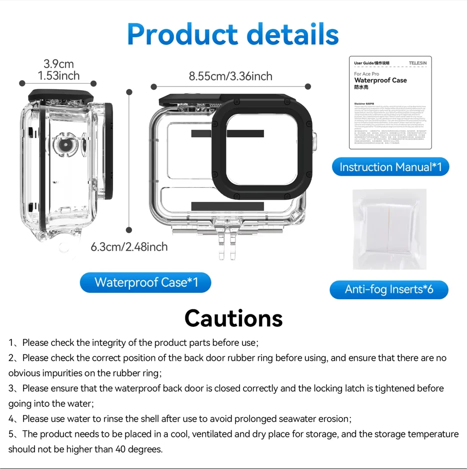 TELESIN 45M Waterproof Case for Insta360 Ace Pro & Pro 2