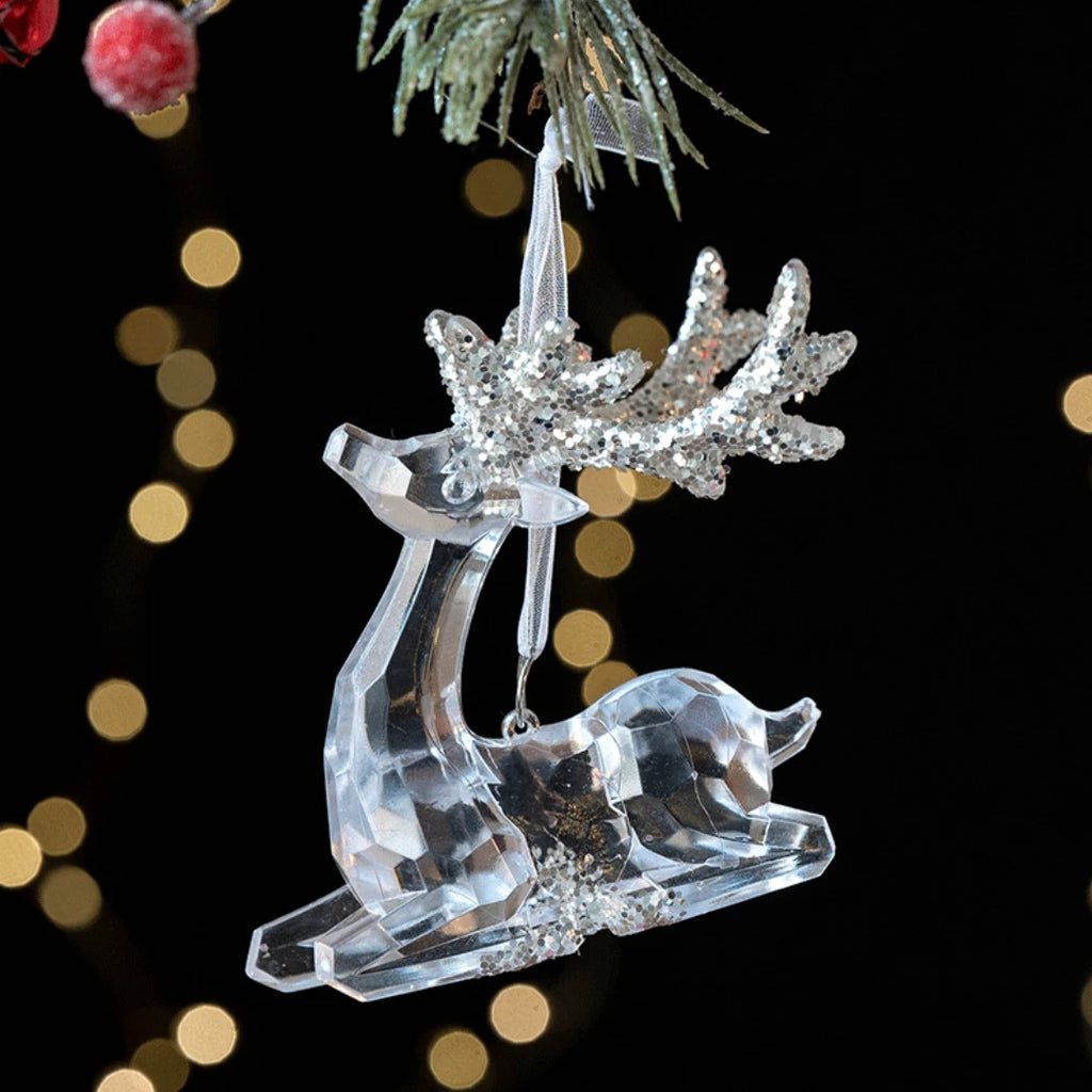 Christmas Tree Pendant Decoration Clear Acrylic Angel Deer Light Luxury Hanging Ornament Christmas Decoration Oasis Select