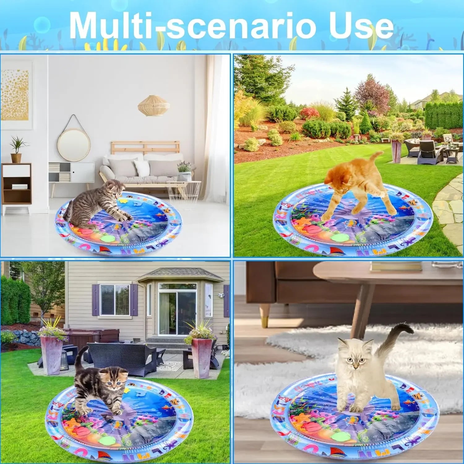 Water Sensory Play Mat Thickened Inflatable Water Mat For Cat And Dog Pet Playmat With Fish Sea Ocean Theme Sensory Toy Water Oasis Select