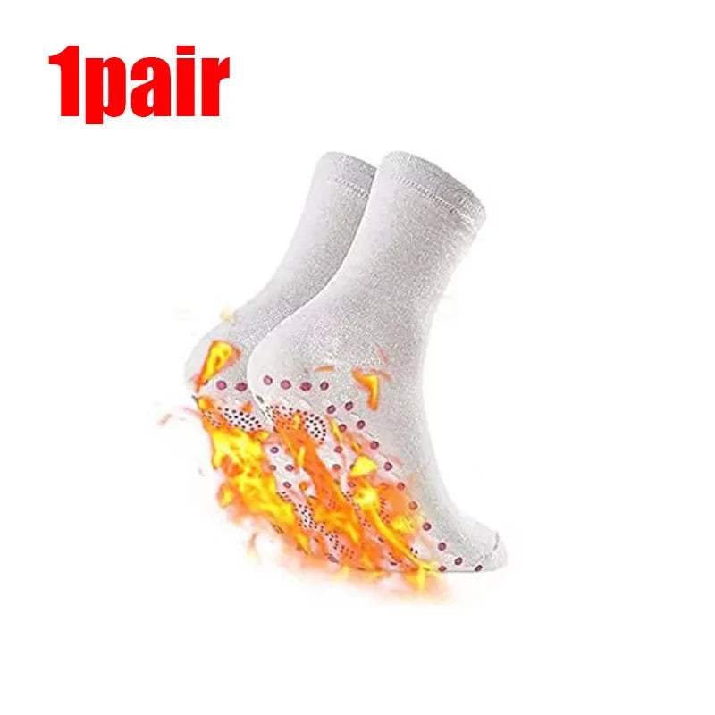 1/2/3/4/6Pairs Self-Heating Shaping Socks Pain Relief Whole Foot Thermal Socks Tourmaline Cold-Resistant for Men Women Outdoor Oasis Select 1pair White One Size