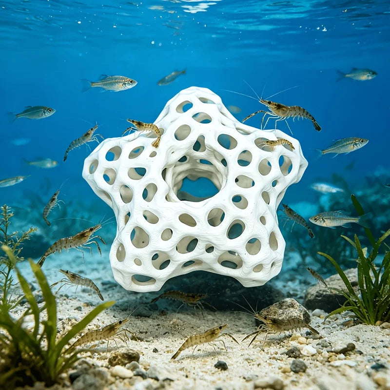 Hollowed-out Five-Pointed Star Fish Tank Decor 3D Printed Water-Shrimp Breeding Caves Ornaments Landscape Decor Planted Aquarium Oasis Select