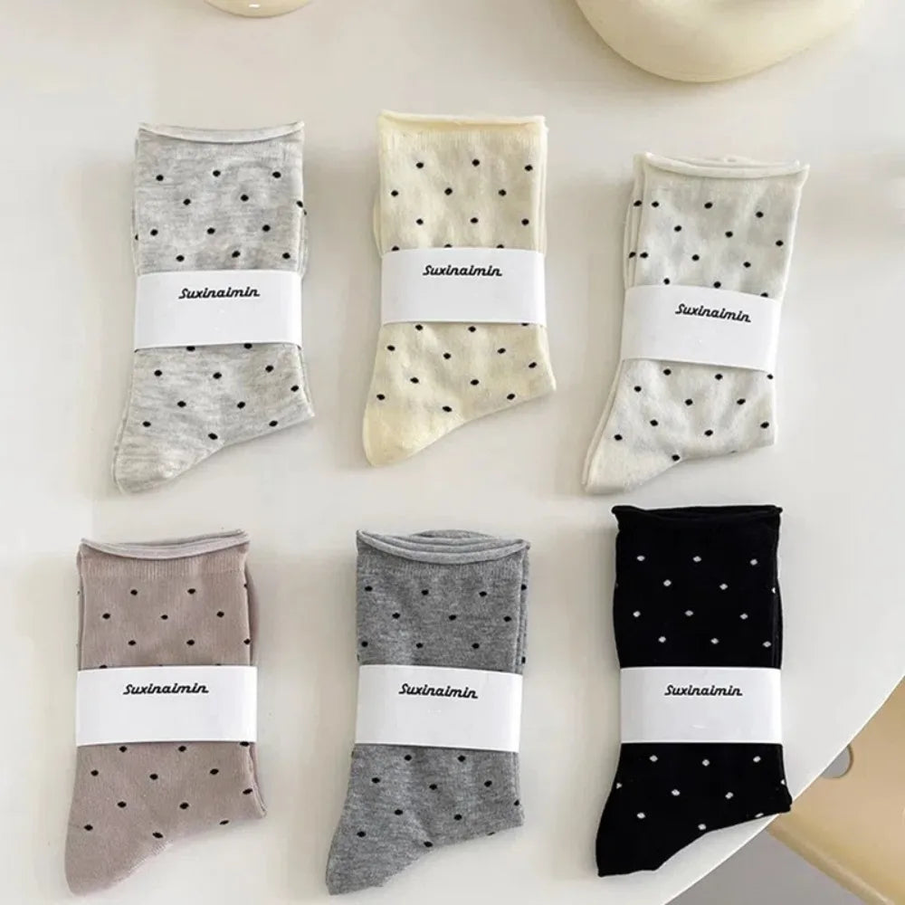 Comfortable Curled-edge Polka Dot Socks Thin Breathable Mid-Tube Socks Sweat Absorbent Women's Socks Summer Oasis Select