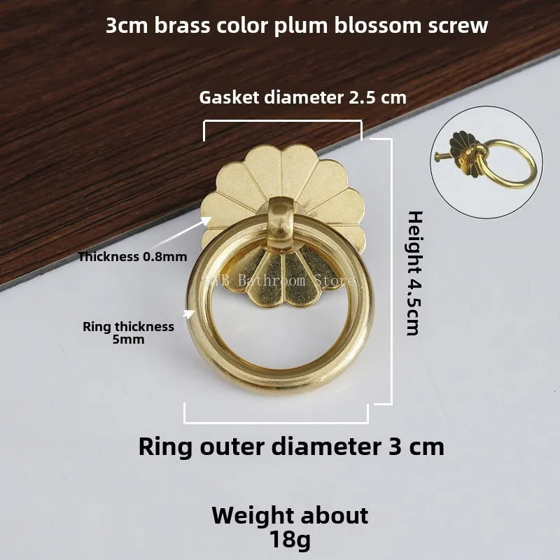 Antique Style Pure Brass Ring Pull for Cupboard Cabinet Drawer Rings Pulls Knob with Screws Vintage Furniture Hardware Oasis Select 3cm 1
