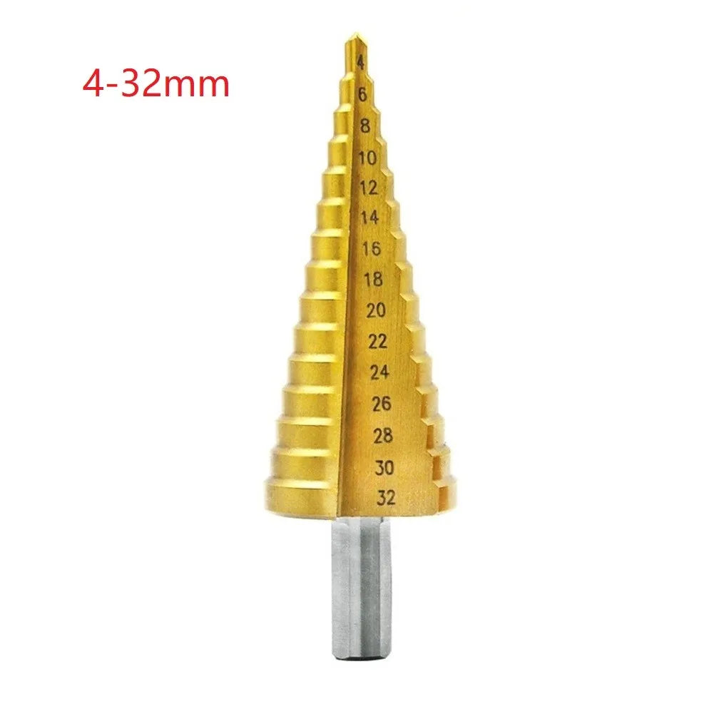 Steel Step Cone Coated Metal Drill Bit Hole Cutter 4-12/20/32mm Straight Groove Step Drill Bit Wood Metal Hole Cutter Core Drill Oasis Select 4-32mm