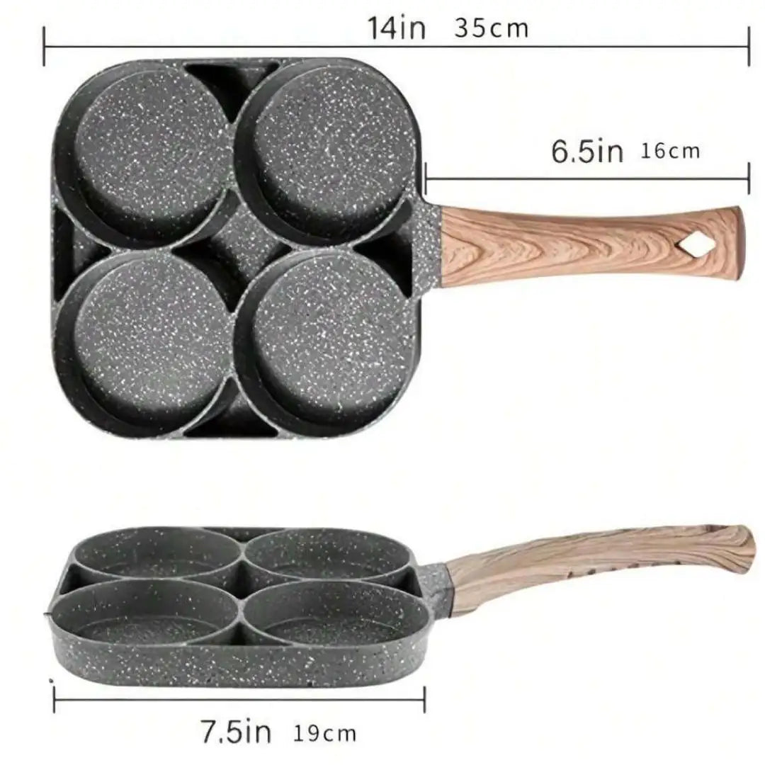 Frying pan, non-stick ham pancake maker, egg burger pan, with wooden handle, 4-hole, suitable for induction cooktops and gas sto Oasis Select 1pc