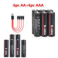 Soshine USB Lithium 600mWh 1.5V AAA Battery and 3500mWh 1.5V AA Rechargeable Batteries Li-ion AA and AAA Rechargeable Batteries Oasis Select 6pc AAAand AA 1.5V