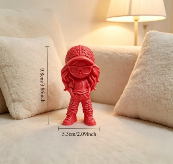 Ins Style Streetwear Girl Mini Statue 3D Printing Sunglasses Cap Trend Lady Figurine Ornament for Living Room Cafe Desktop Decor Oasis Select Girl red