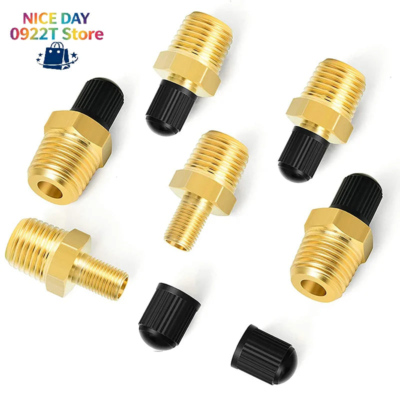 2Pcs Brass Air Inflator Adapter W/Valve Stem Inside 1/4" NPT (M) To Standard Schrader Valve (M) Tire Inflator Connector@#X Oasis Select