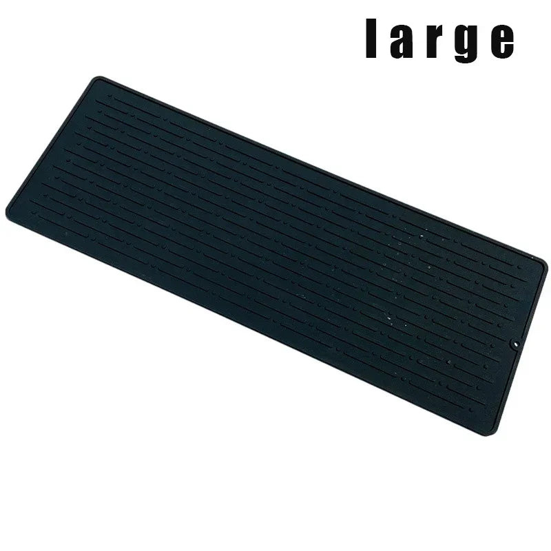 Silicone Dish Cup Drying Mat Anti-slip Sink Countertop Drain Pad Organizer Kitchenware Storage Protective Mat Kitchen Supplies Oasis Select large black as show