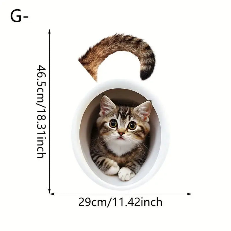 3D Cat & Dog Toilet Sticker – Waterproof Removable Bathroom Decal