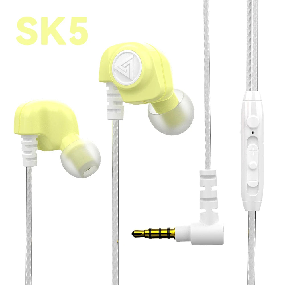 Original QKZ AK6 Copper Driver HiFi Wired Earphone Race Sport Headphone Bass Stereo Headset Music Earbuds 3.5MM In Ear With Mic Oasis Select SK5-Yellow