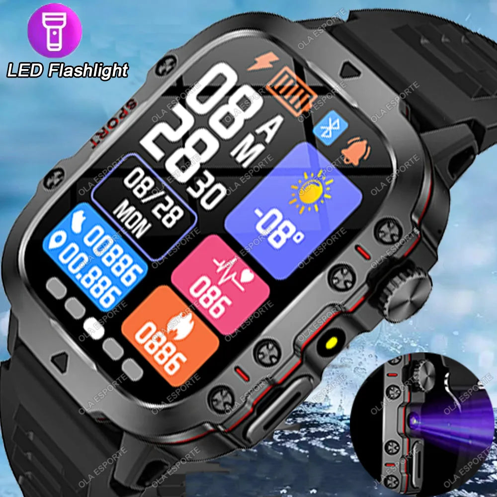 Military GPS Smartwatch LED Flashlight Bluetooth IP68 Waterproof