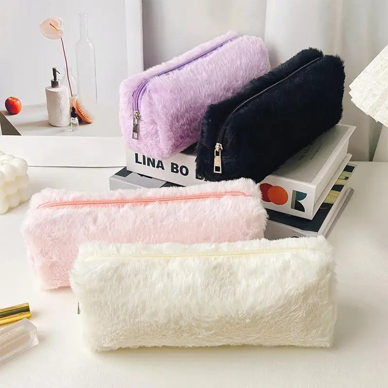 Plush Pencil Case & Makeup Bag – Large Capacity Fluffy Pouch