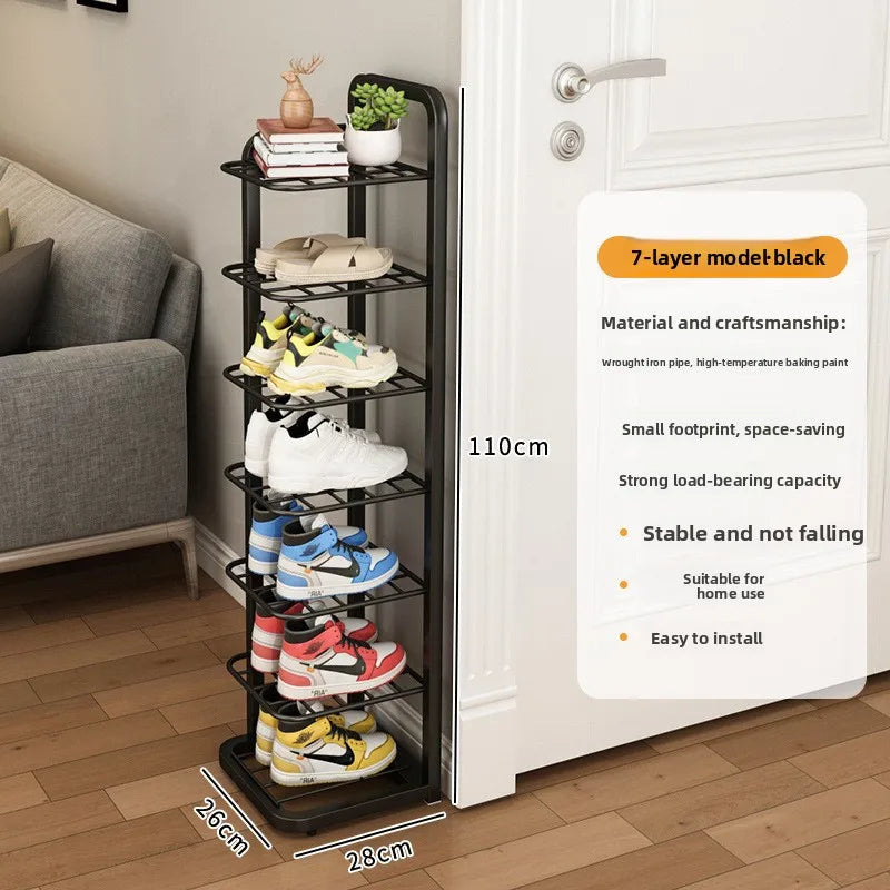 Wrought iron shoe rack, simple multi-layer dust-proof shoe cabinet, narrow and mical corner shoe rack in dormitory Oasis Select 7-Elegant Black