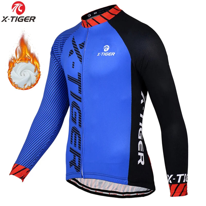 X-Tiger Warm Pro Winter Thermal Fleece Cycling Jersey Uniform Ropa Ciclismo Mtb Long Sleeve Men Bike Wear Clothing Maillot Oasis Select XM-ZY-01101 XXXL