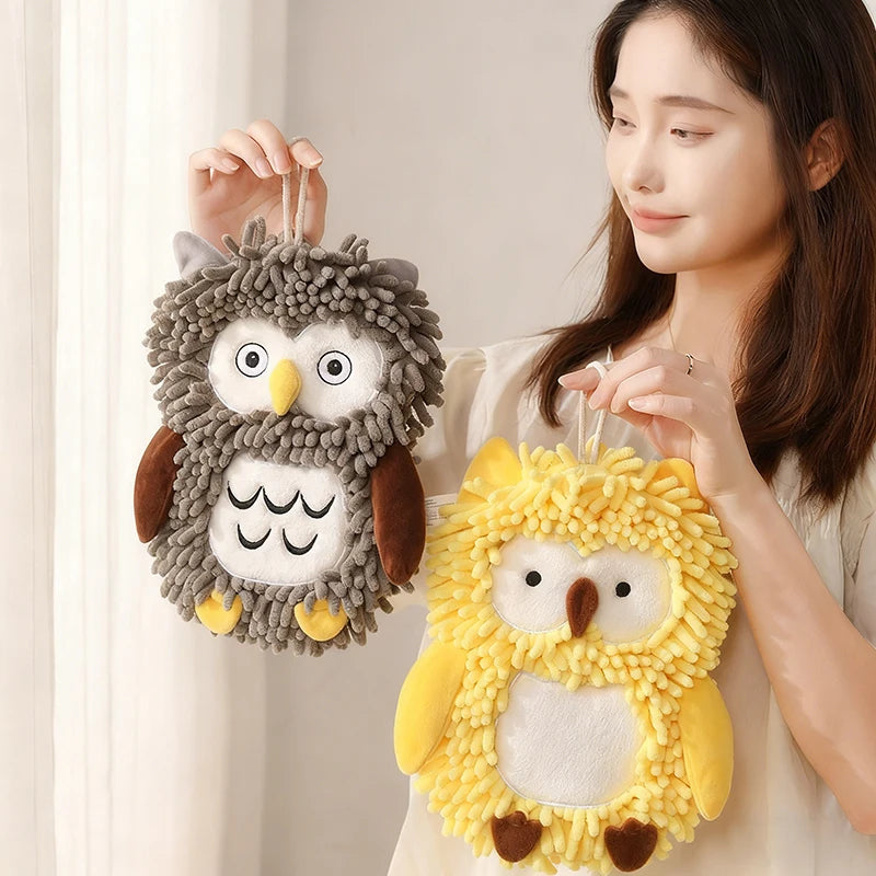 Cartoon Owl Chenille Hand Towel With Fuzzy Balls, Absorbent Fast-Drying Soft Hanging Towels For Bathroom And Kitchen Oasis Select